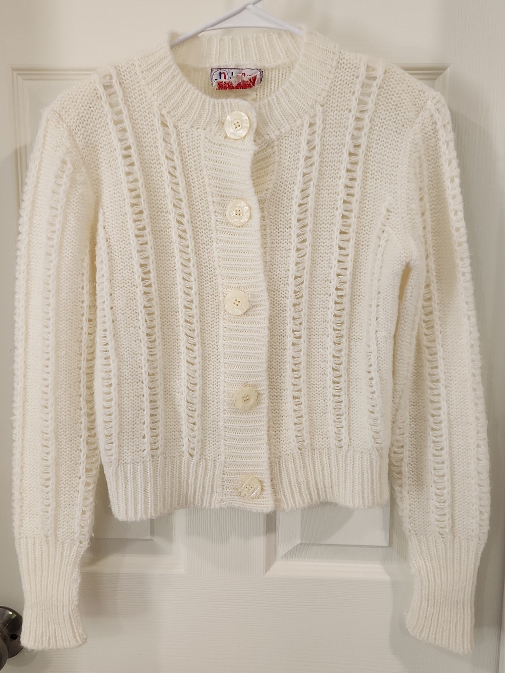 Vintage 70s-80s Jean Nicolas Paris Cardigan Sweater Large Ivory Cream - Picture 1 of 10